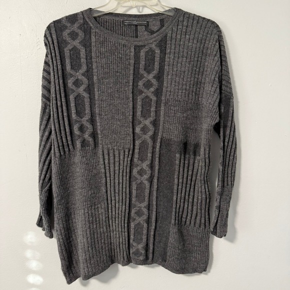 Peruvian Connection Women's Gray Knit Sweater Long Sleeve Geometric Alpaca L